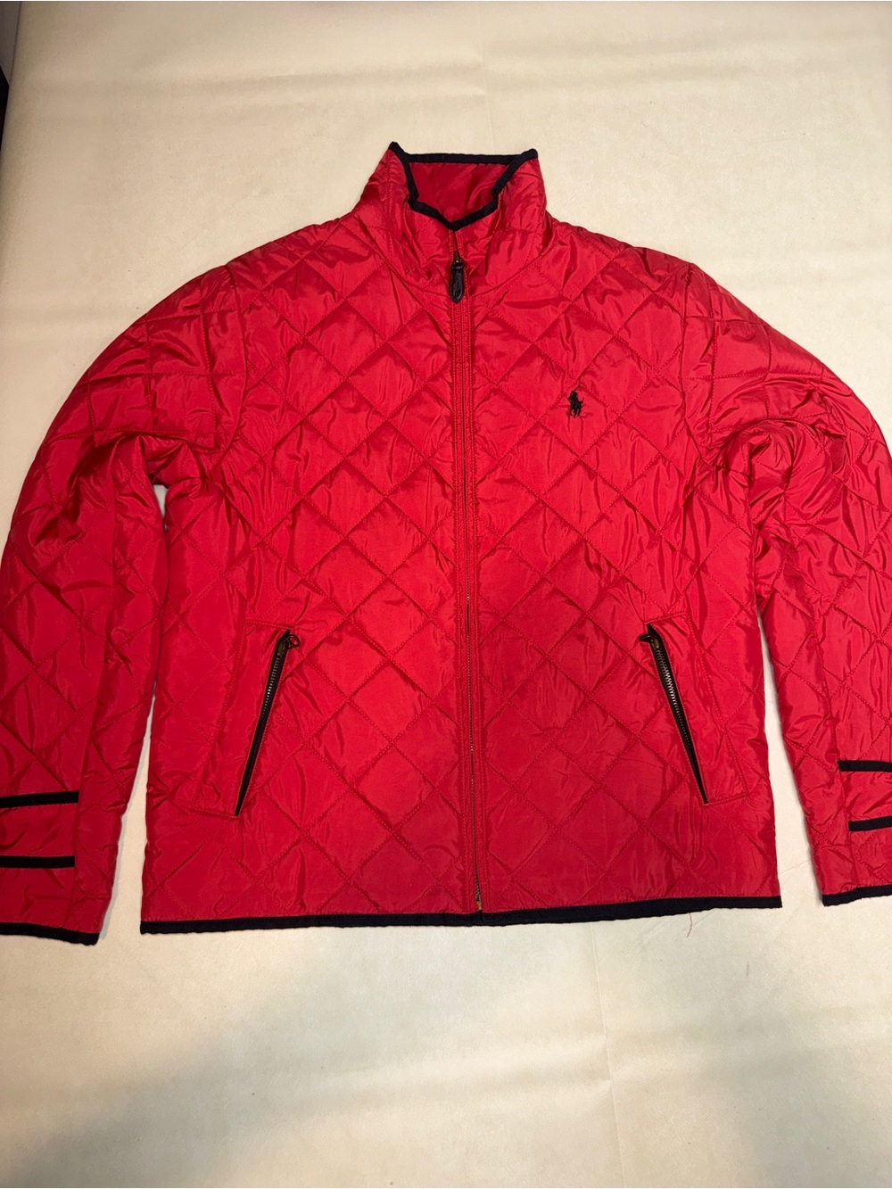 Ralph Lauren Red Quilted Puffer Jacket with Contrast Trim